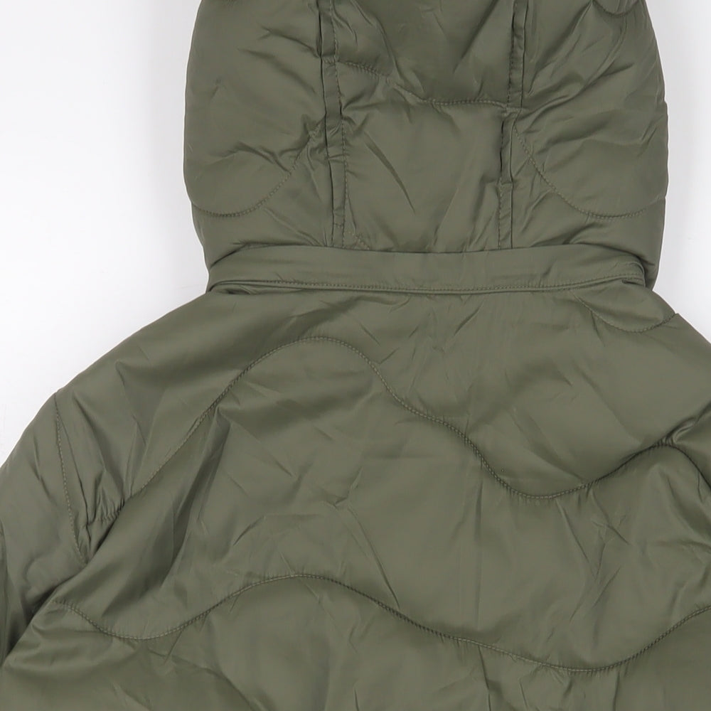 Marks and Spencer Womens Green Quilted Coat Size 12 Zip