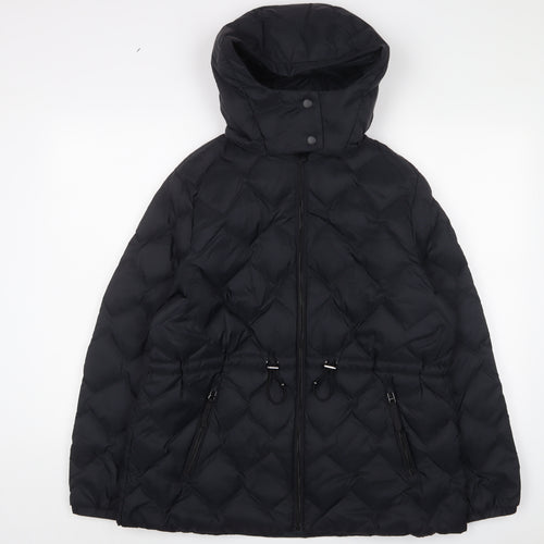 MARKS AND Womens Black Quilted Coat Size 16 Zip