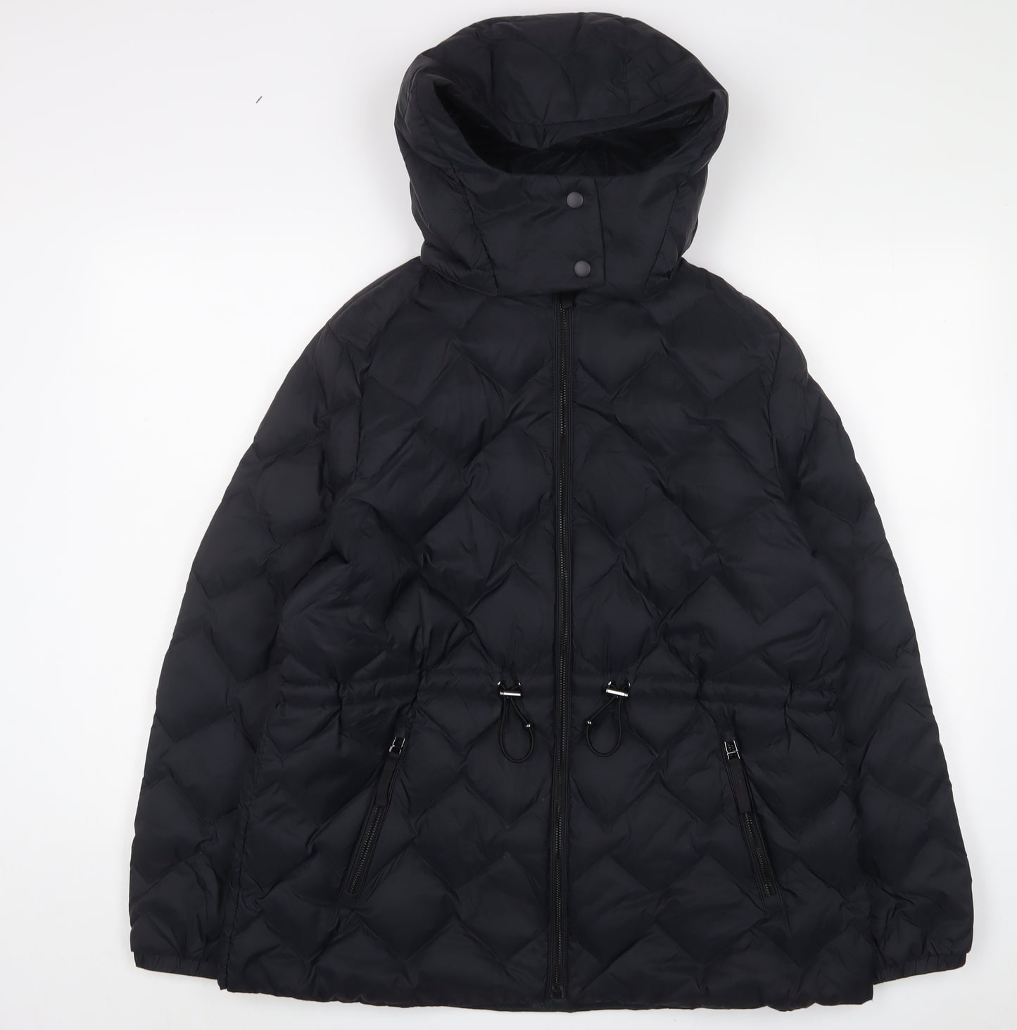 MARKS AND Womens Black Quilted Coat Size 16 Zip