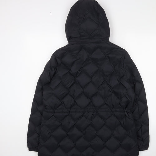 MARKS AND Womens Black Quilted Coat Size 16 Zip