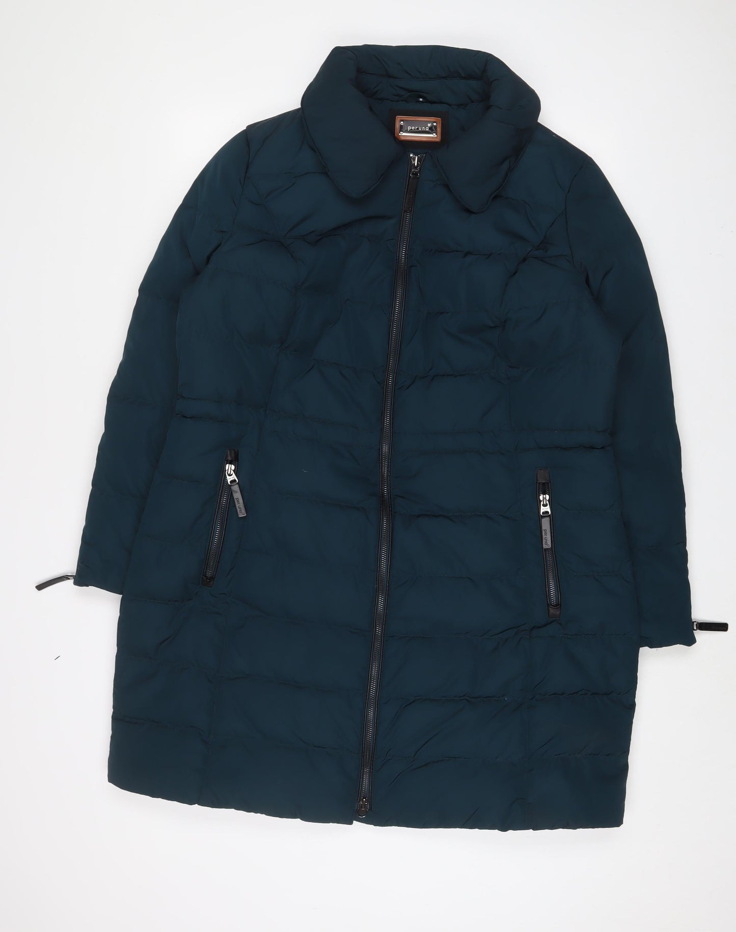 Per Una Womens Green Quilted Coat Size 16 Zip