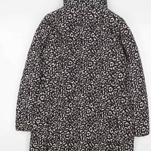 Marks and Spencer Womens Black Animal Print Quilted Coat Size 10 Zip