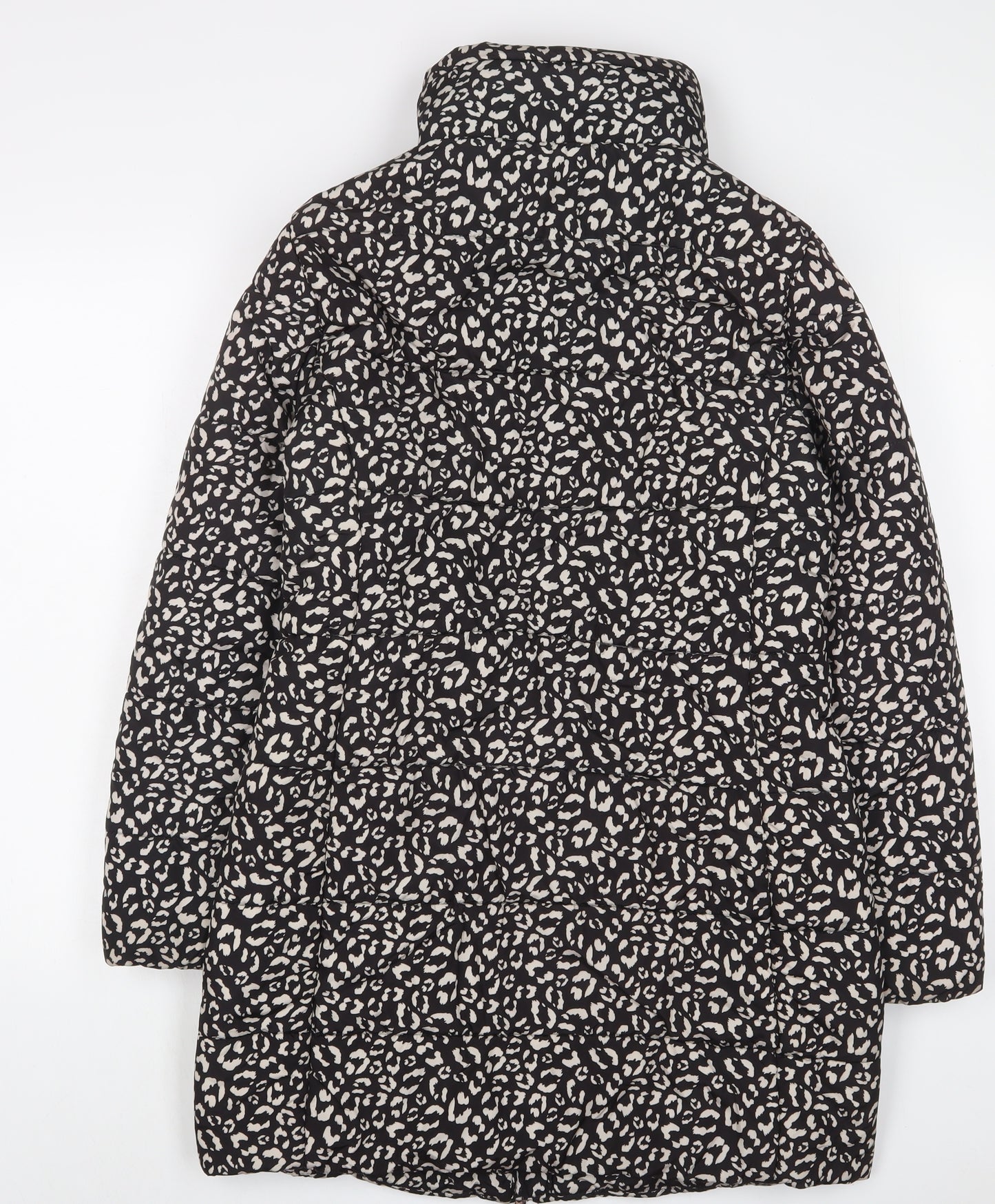 Marks and Spencer Womens Black Animal Print Quilted Coat Size 10 Zip