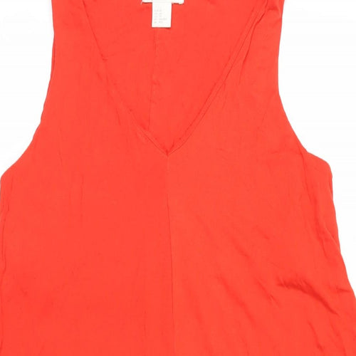 H&M Womens Red Viscose Tank Dress Size XS V-Neck Pullover