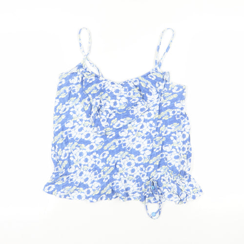 MANTARAY PRODUCTS Womens Blue Floral Cotton Camisole Tank Size 8 Scoop Neck - Ruffle