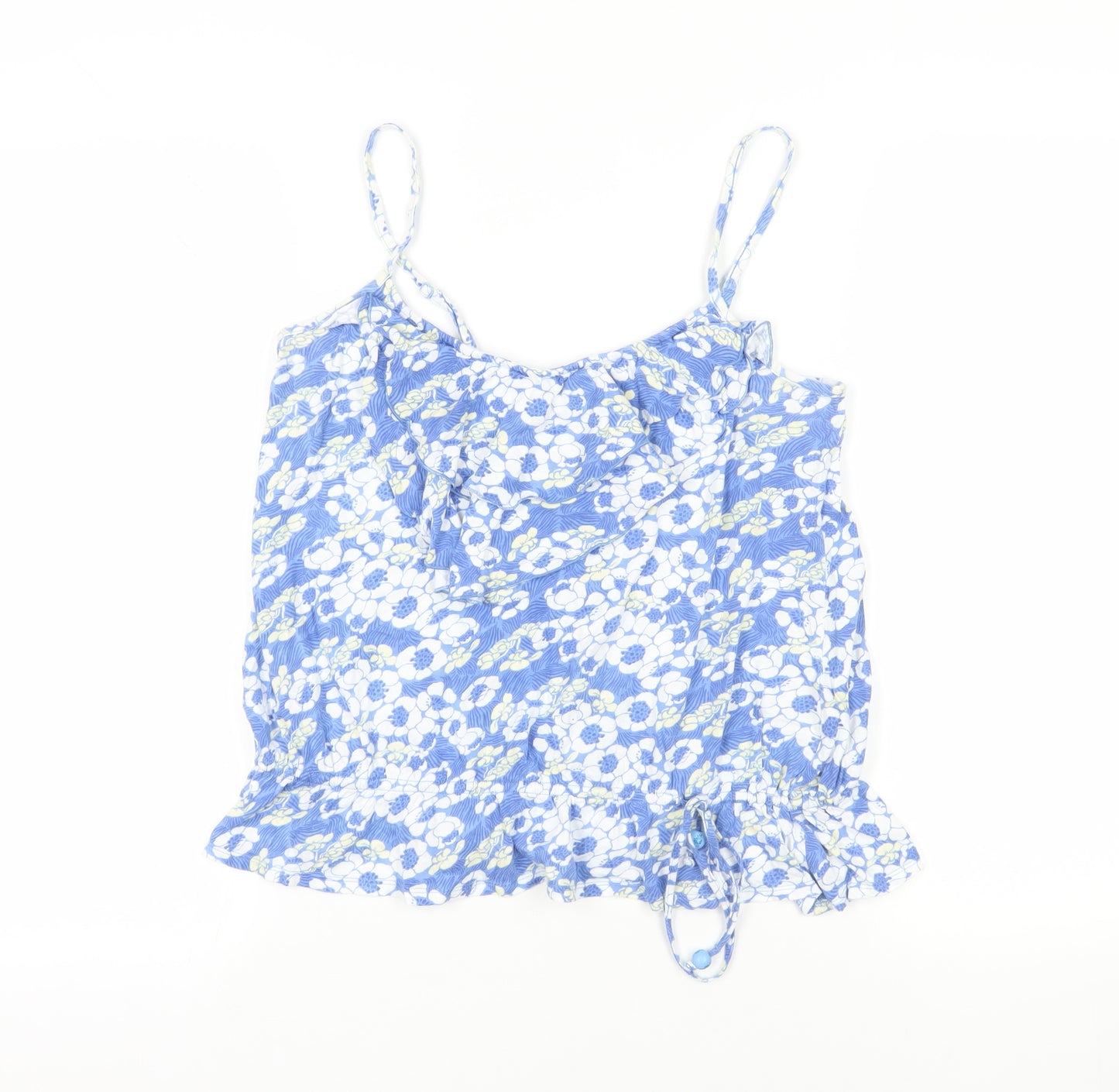 MANTARAY PRODUCTS Womens Blue Floral Cotton Camisole Tank Size 8 Scoop Neck - Ruffle