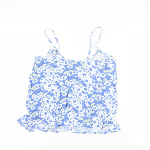 MANTARAY PRODUCTS Womens Blue Floral Cotton Camisole Tank Size 8 Scoop Neck - Ruffle