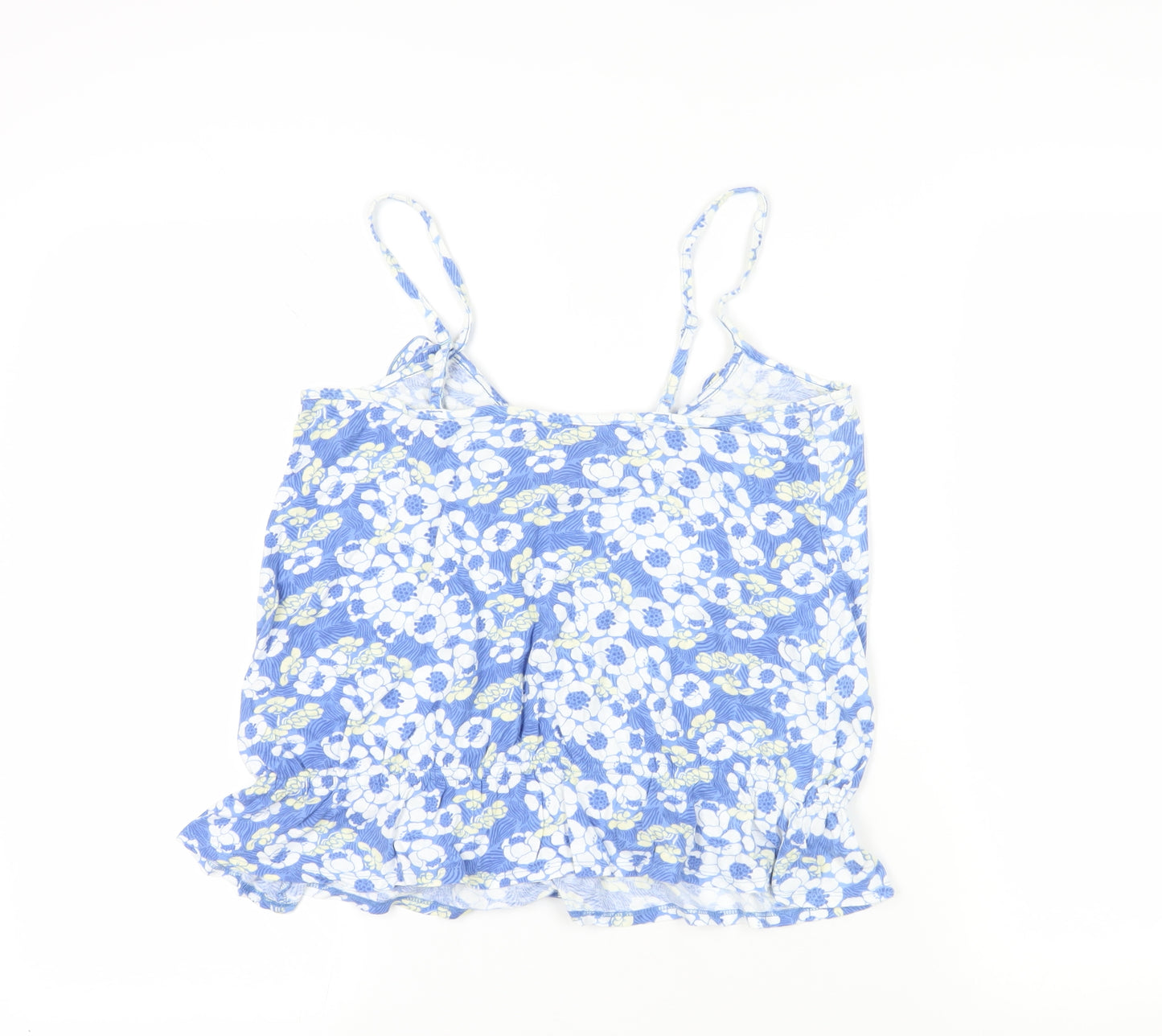 MANTARAY PRODUCTS Womens Blue Floral Cotton Camisole Tank Size 8 Scoop Neck - Ruffle