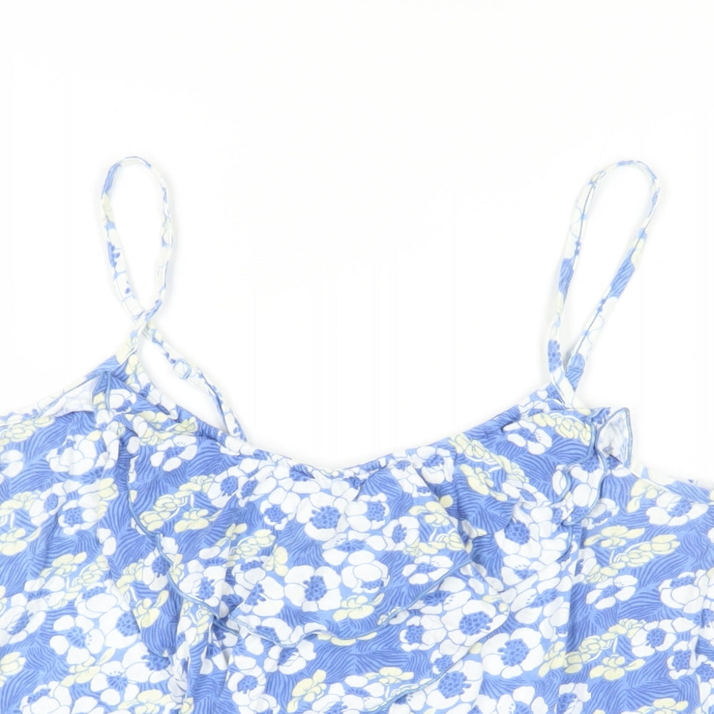 MANTARAY PRODUCTS Womens Blue Floral Cotton Camisole Tank Size 8 Scoop Neck - Ruffle