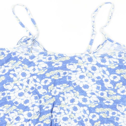 MANTARAY PRODUCTS Womens Blue Floral Cotton Camisole Tank Size 8 Scoop Neck - Ruffle