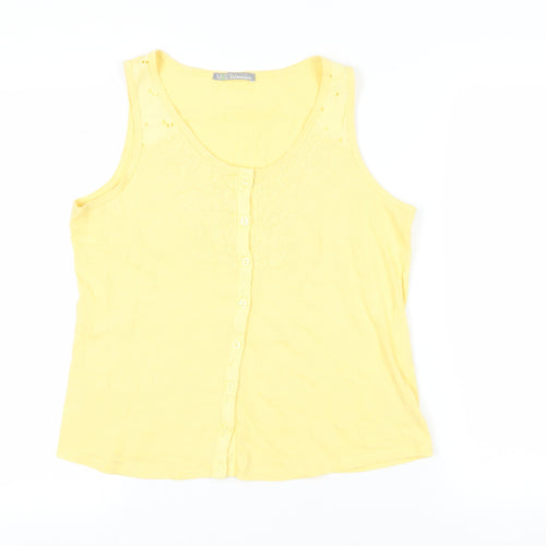 Marks and Spencer Womens Yellow Cotton Basic Button-Up Size 12 Round Neck - Embroidered