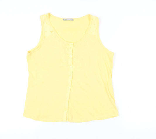 Marks and Spencer Womens Yellow Cotton Basic Button-Up Size 12 Round Neck - Embroidered