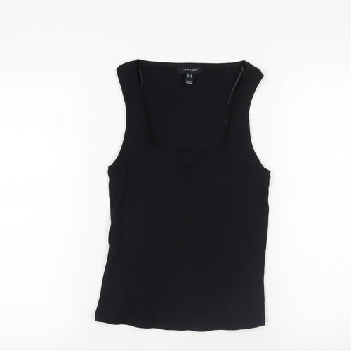 New Look Womens Black Cotton Basic Tank Size 14 Scoop Neck - Ribbed