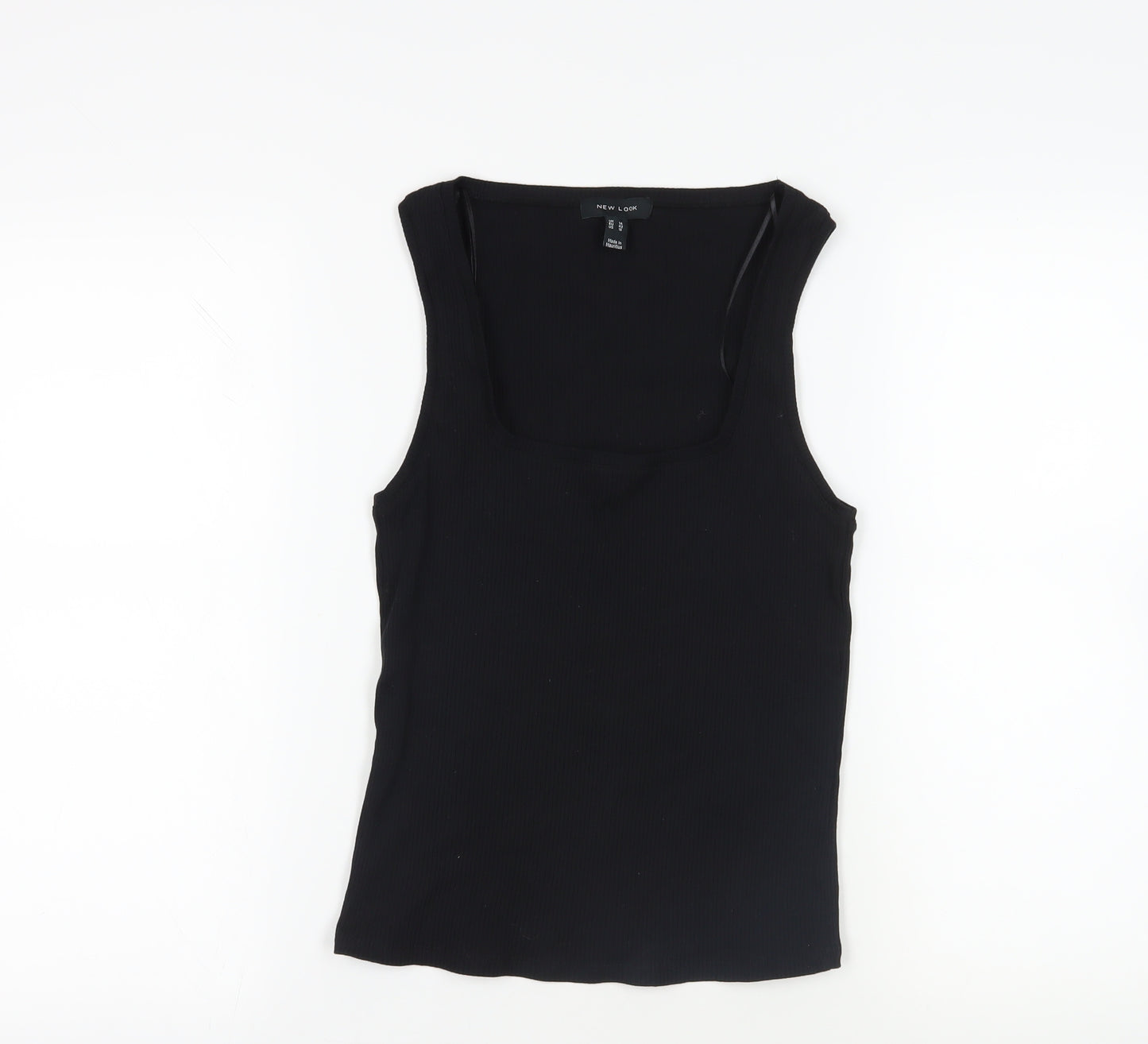 New Look Womens Black Cotton Basic Tank Size 14 Scoop Neck - Ribbed