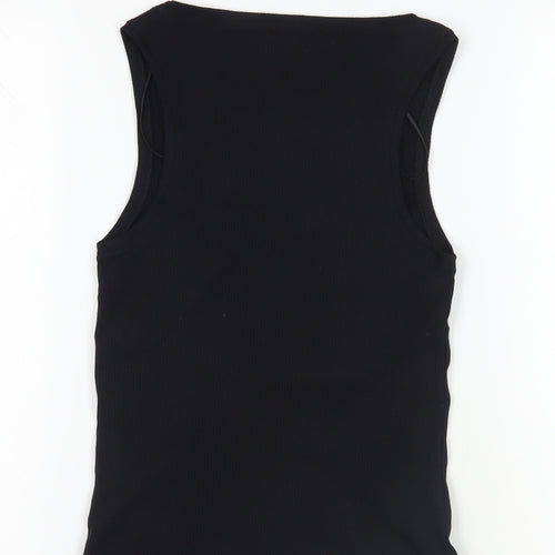 New Look Womens Black Cotton Basic Tank Size 14 Scoop Neck - Ribbed