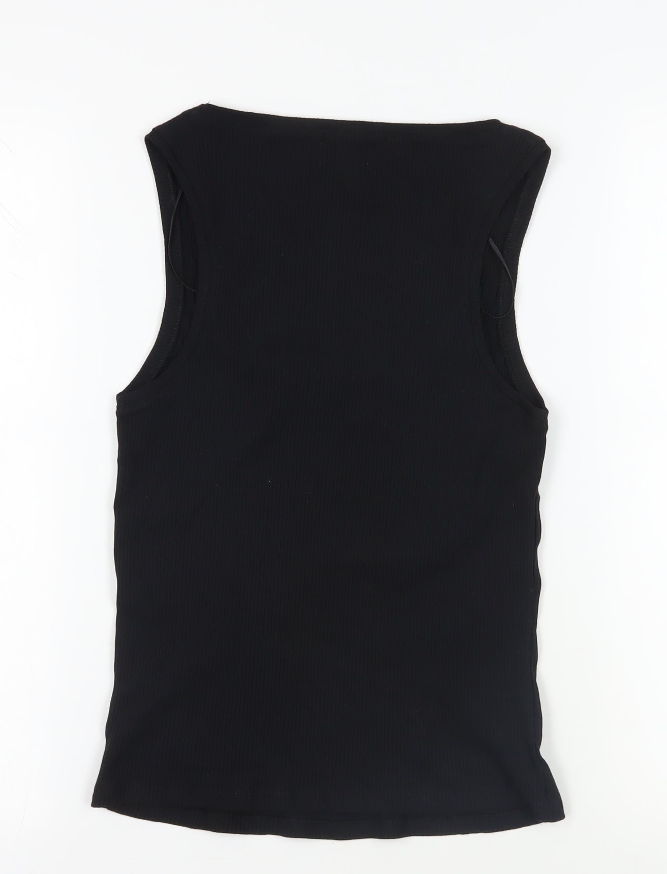 New Look Womens Black Cotton Basic Tank Size 14 Scoop Neck - Ribbed