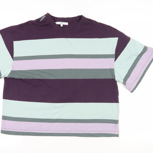 NEXT Womens Purple Striped Cotton Basic T-Shirt Size M Crew Neck