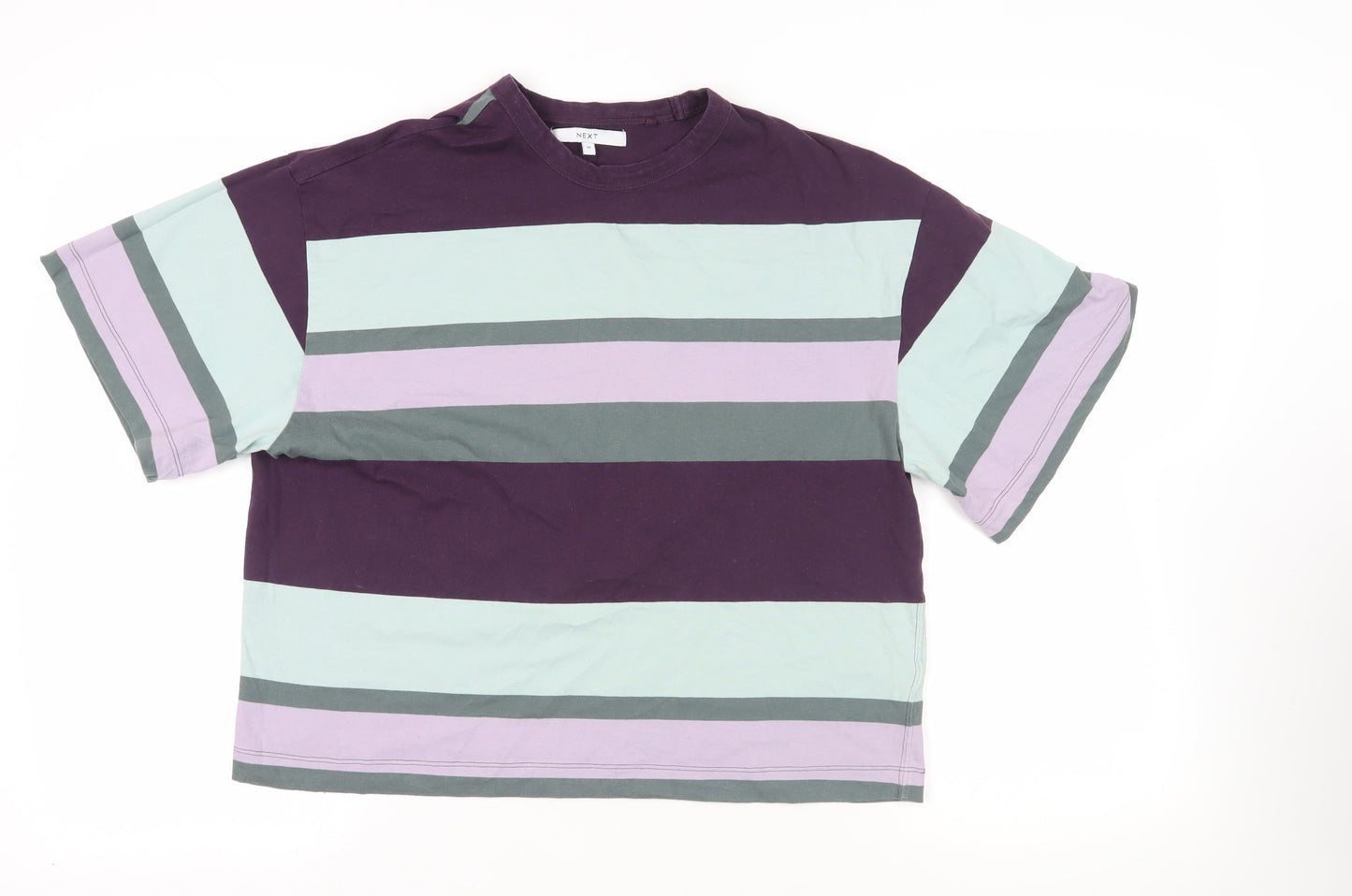 NEXT Womens Purple Striped Cotton Basic T-Shirt Size M Crew Neck