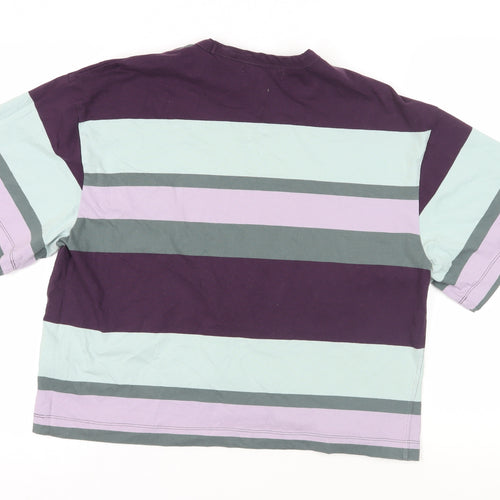 NEXT Womens Purple Striped Cotton Basic T-Shirt Size M Crew Neck