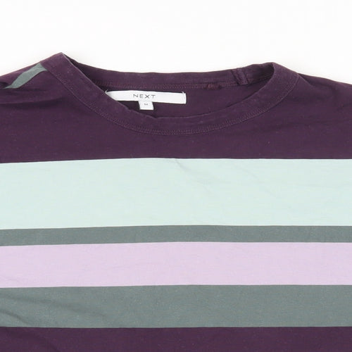 NEXT Womens Purple Striped Cotton Basic T-Shirt Size M Crew Neck