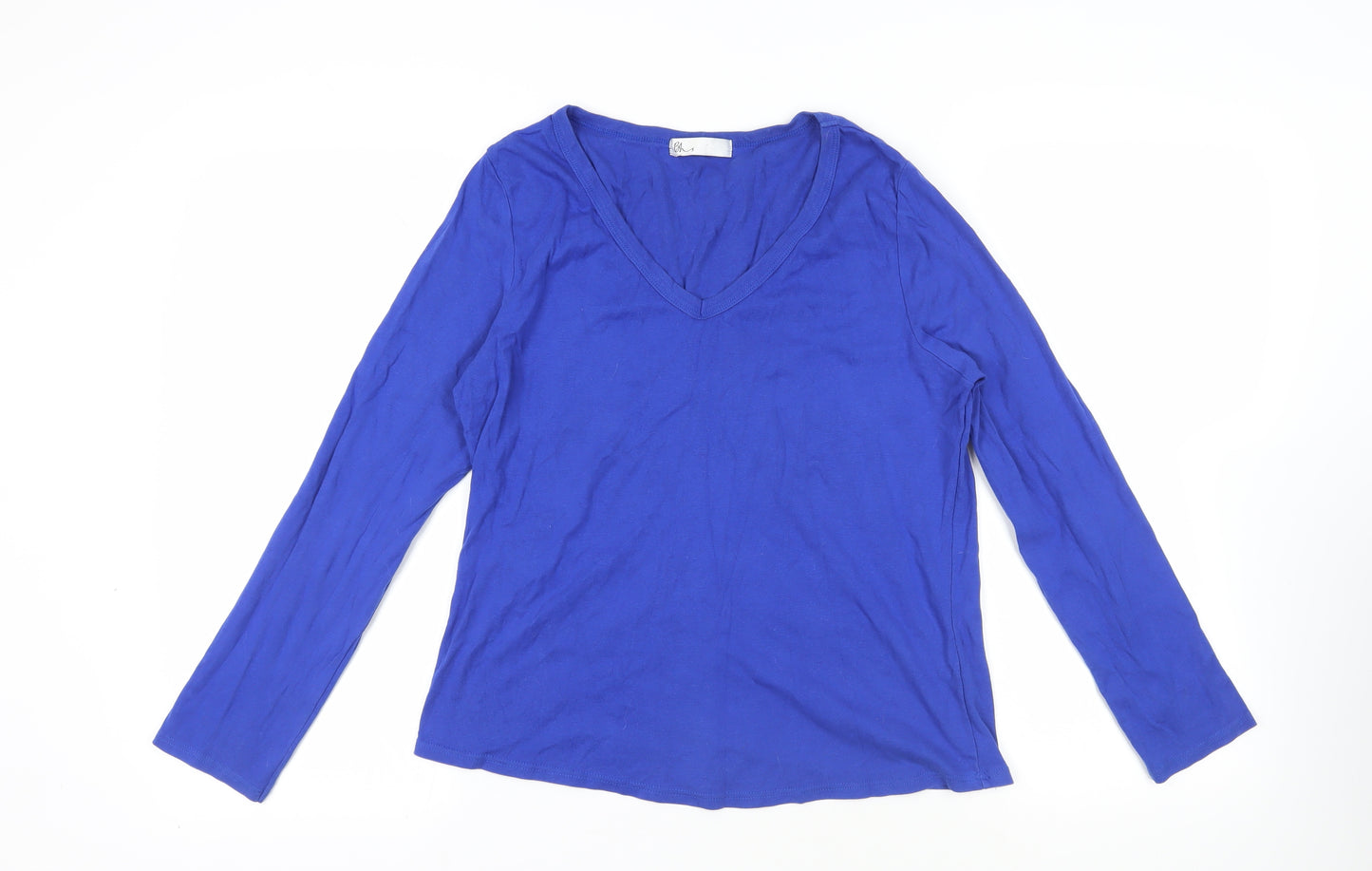 BHS Womens Blue Cotton Basic T-Shirt Size 18 V-Neck