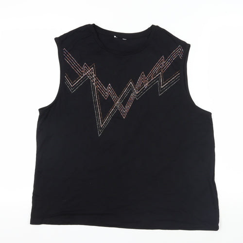 Sonder Womens Black Viscose Basic Tank Size 18 Round Neck - Rhinestone