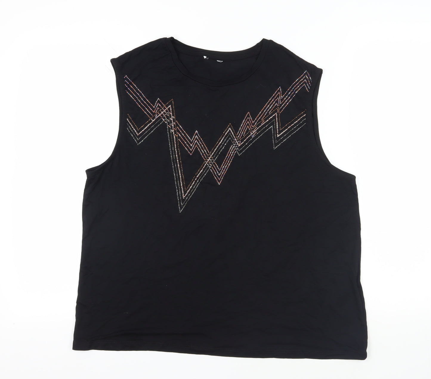 Sonder Womens Black Viscose Basic Tank Size 18 Round Neck - Rhinestone