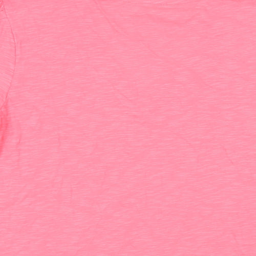 Marks and Spencer Womens Pink Cotton Basic T-Shirt Size 12 V-Neck - Broderie Anglaise Detail