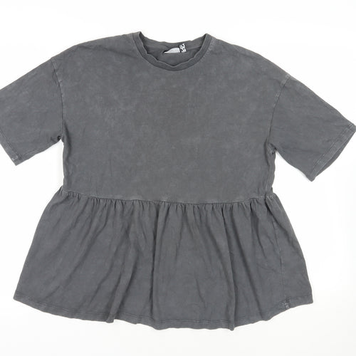 ASOS Womens Grey Cotton Basic T-Shirt Size 8 Crew Neck - Peplum