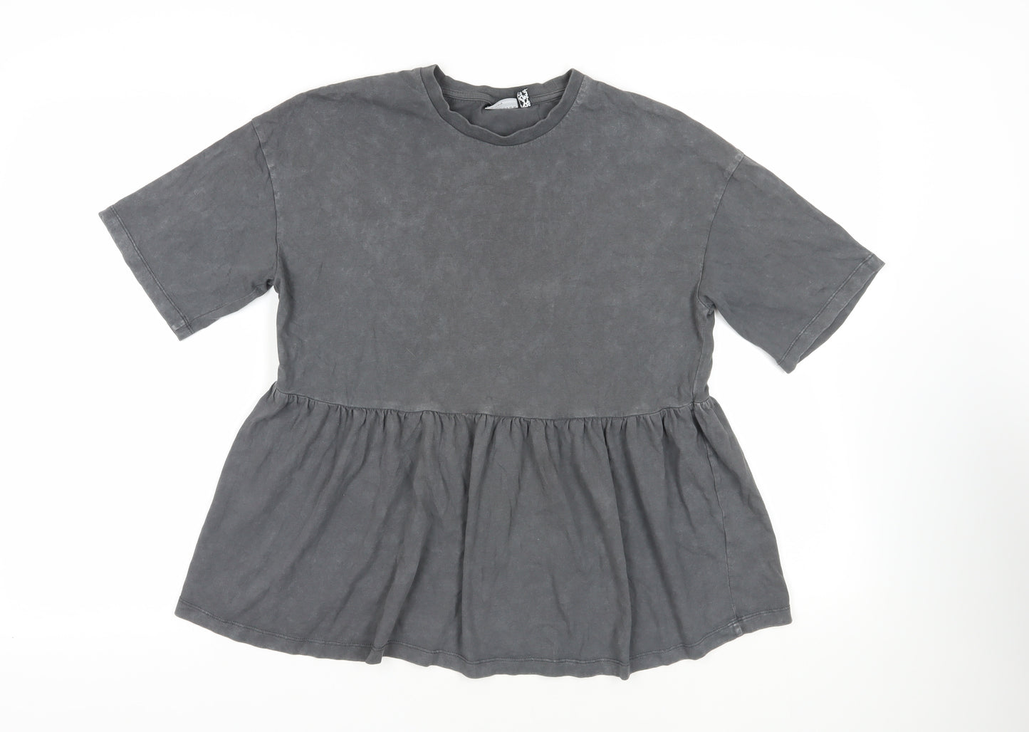 ASOS Womens Grey Cotton Basic T-Shirt Size 8 Crew Neck - Peplum