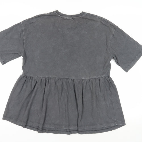 ASOS Womens Grey Cotton Basic T-Shirt Size 8 Crew Neck - Peplum