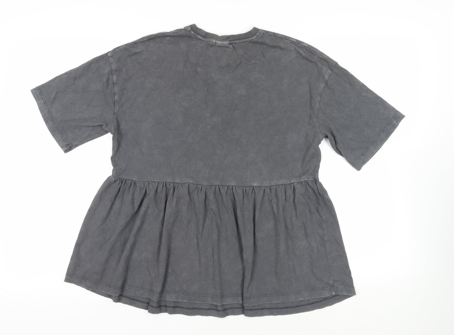 ASOS Womens Grey Cotton Basic T-Shirt Size 8 Crew Neck - Peplum