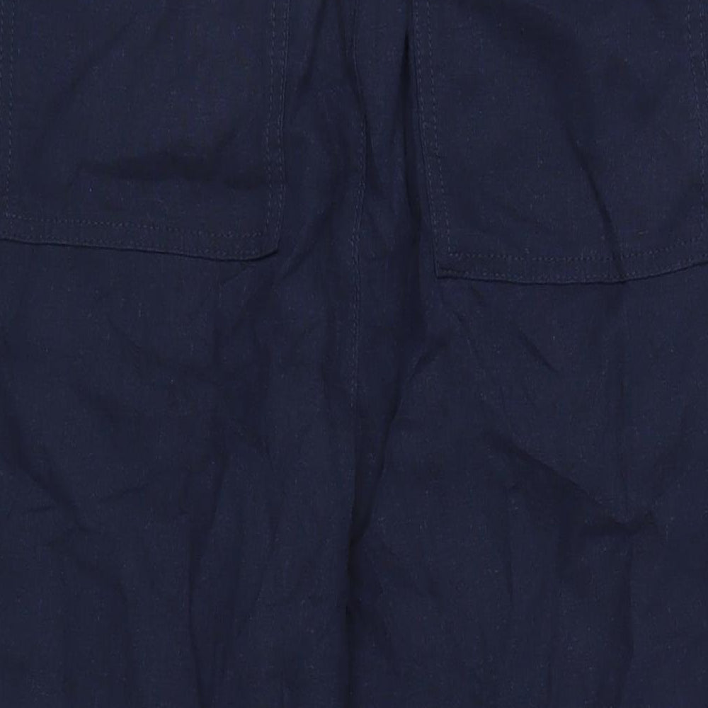 Marks and Spencer Womens Blue Linen Cropped Trousers Size 12 L23 in Regular Drawstring - Adjustable Waist