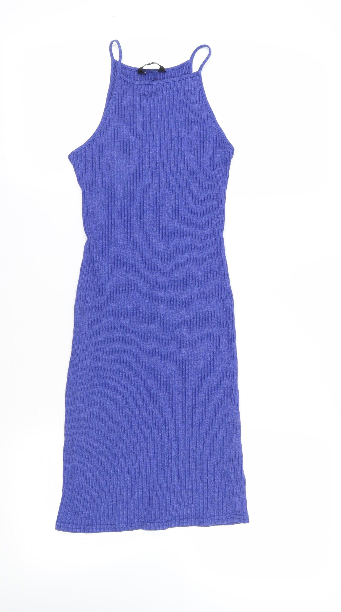 New Look Womens Blue Cotton Tank Dress Size 10 Square Neck Pullover - Ribbed