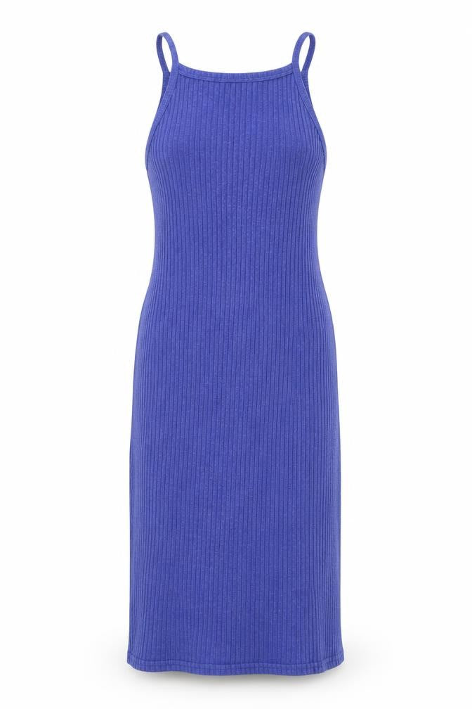 New Look Womens Blue Cotton Tank Dress Size 10 Square Neck Pullover - Ribbed