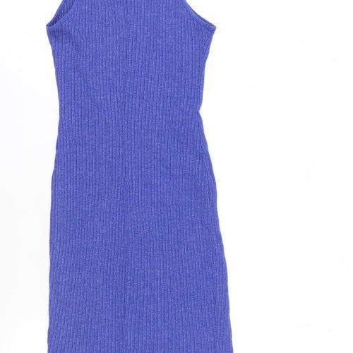 New Look Womens Blue Cotton Tank Dress Size 10 Square Neck Pullover - Ribbed