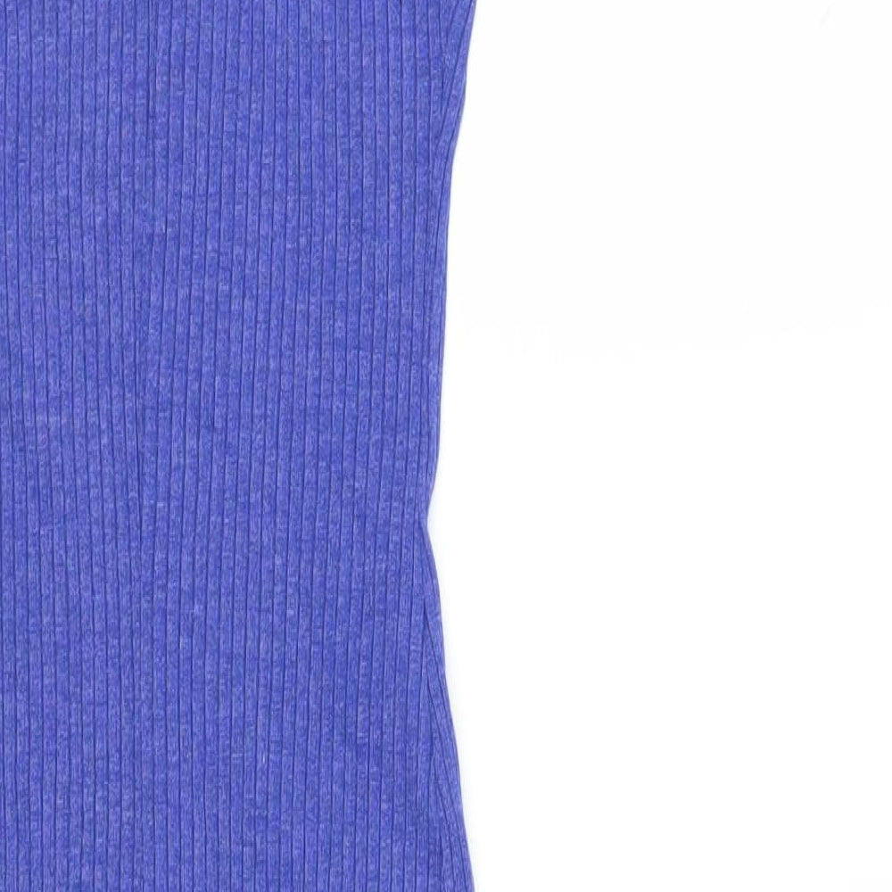 New Look Womens Blue Cotton Tank Dress Size 10 Square Neck Pullover - Ribbed