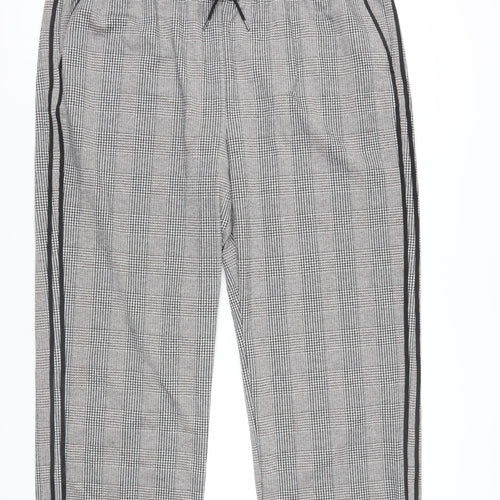 Marks and Spencer Womens Grey Plaid Polyester Trousers Size 24 L23 in Regular Drawstring - Adjustable Waist