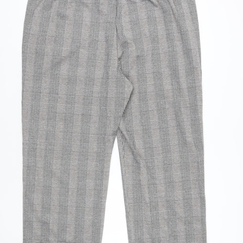 Marks and Spencer Womens Grey Plaid Polyester Trousers Size 24 L23 in Regular Drawstring - Adjustable Waist