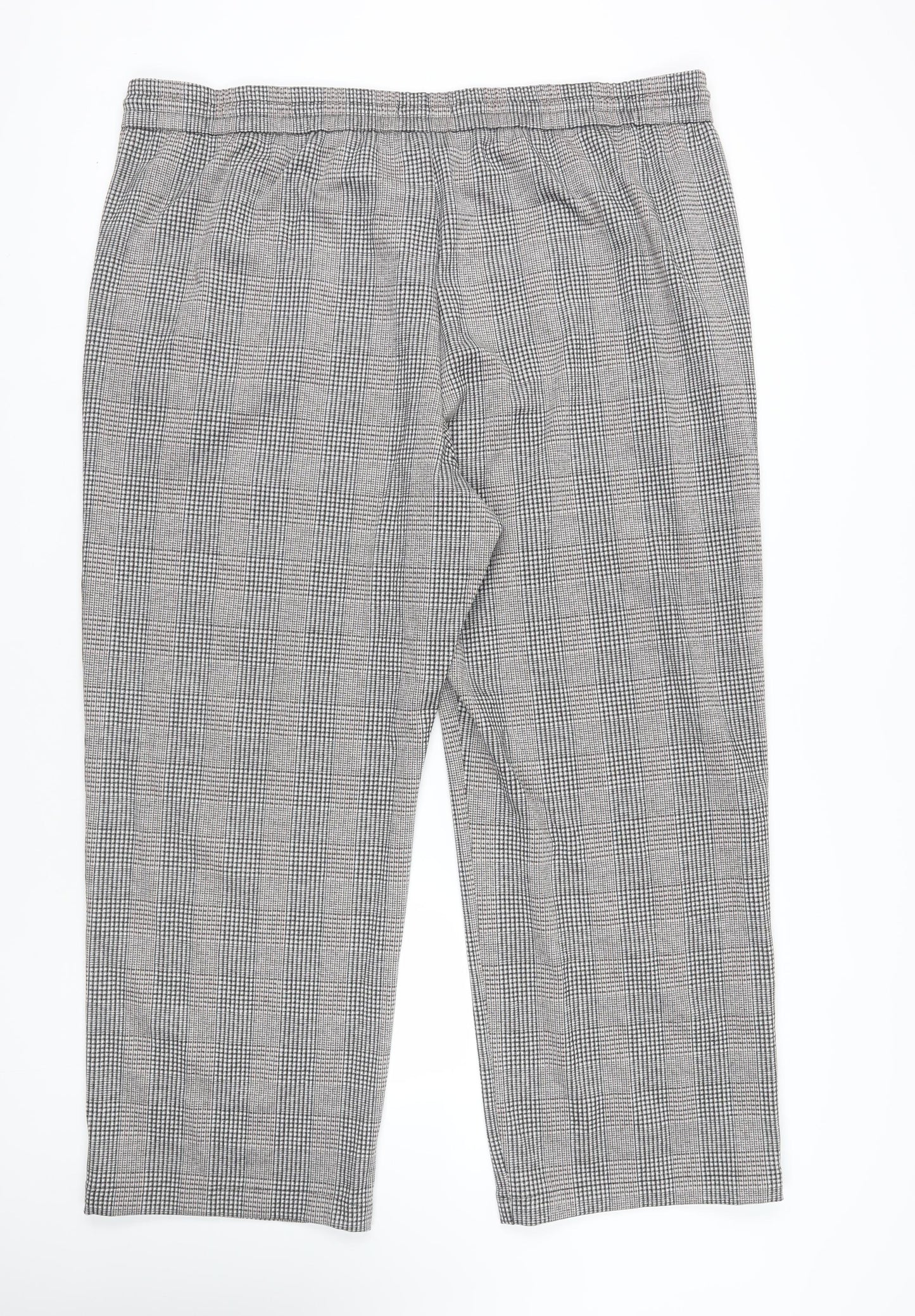 Marks and Spencer Womens Grey Plaid Polyester Trousers Size 24 L23 in Regular Drawstring - Adjustable Waist