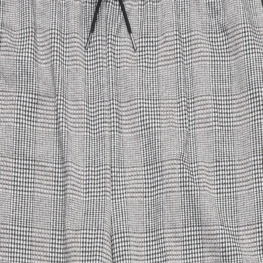 Marks and Spencer Womens Grey Plaid Polyester Trousers Size 24 L23 in Regular Drawstring - Adjustable Waist