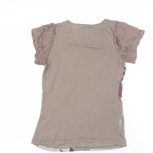 Mango Womens Brown Cotton Basic T-Shirt Size S Crew Neck