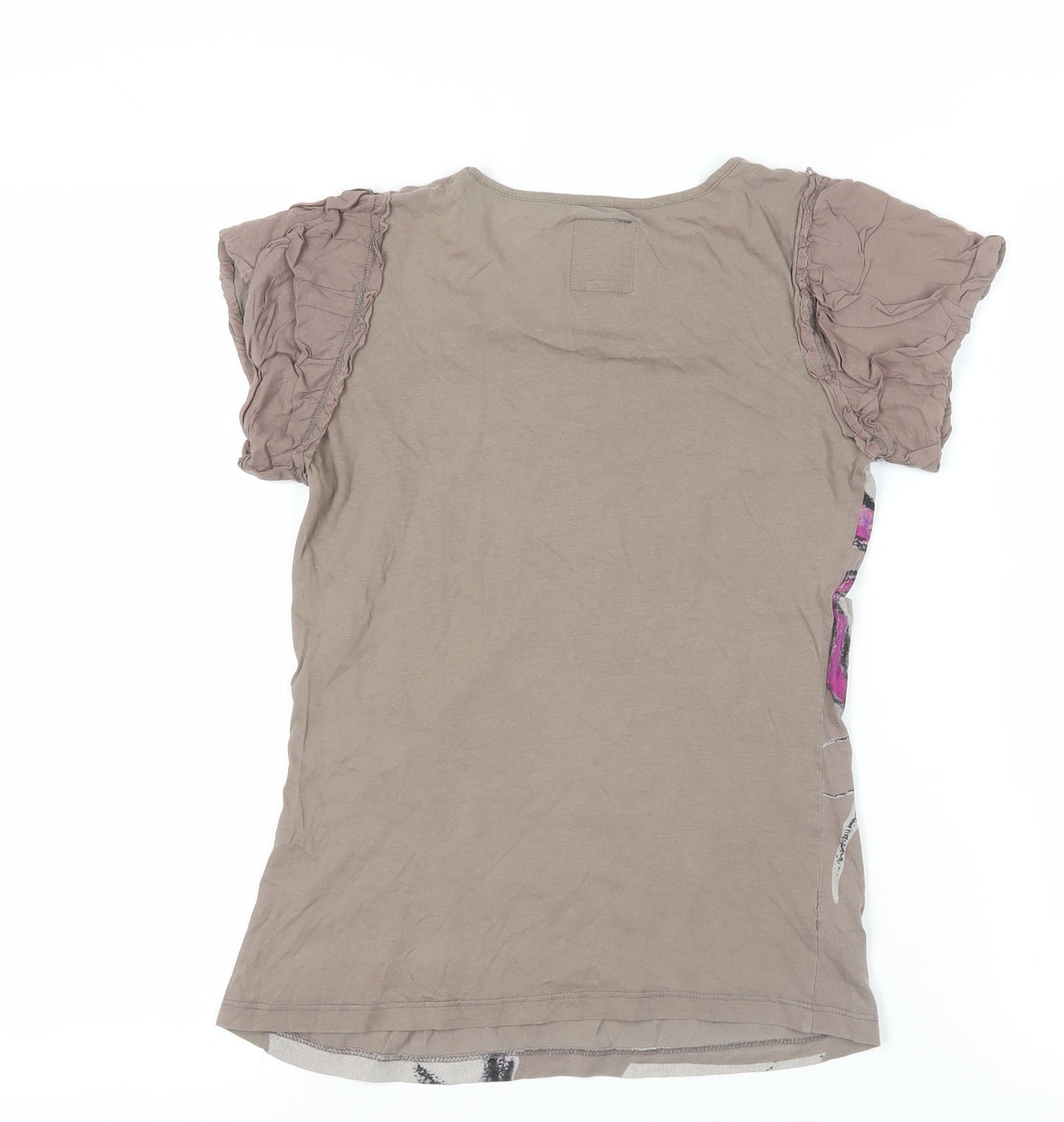 Mango Womens Brown Cotton Basic T-Shirt Size S Crew Neck