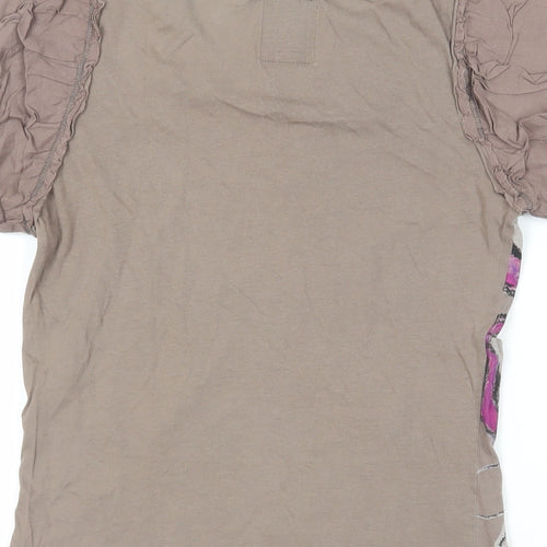 Mango Womens Brown Cotton Basic T-Shirt Size S Crew Neck