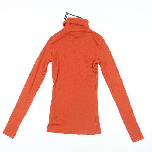 New Look Womens Orange Polyester Basic T-Shirt Size 6 Roll Neck - Ribbed