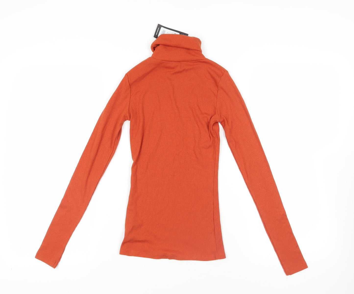 New Look Womens Orange Polyester Basic T-Shirt Size 6 Roll Neck - Ribbed