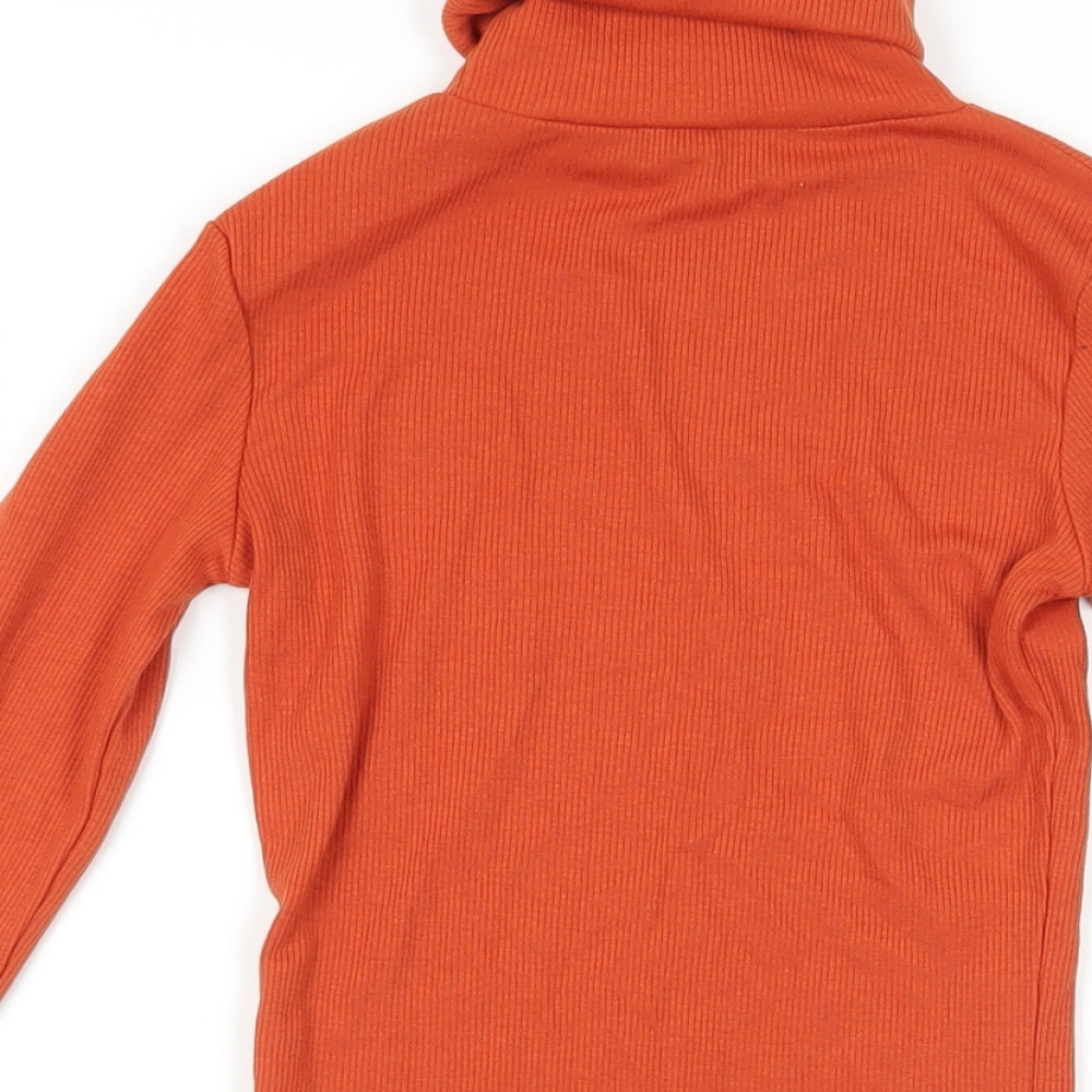 New Look Womens Orange Polyester Basic T-Shirt Size 6 Roll Neck - Ribbed