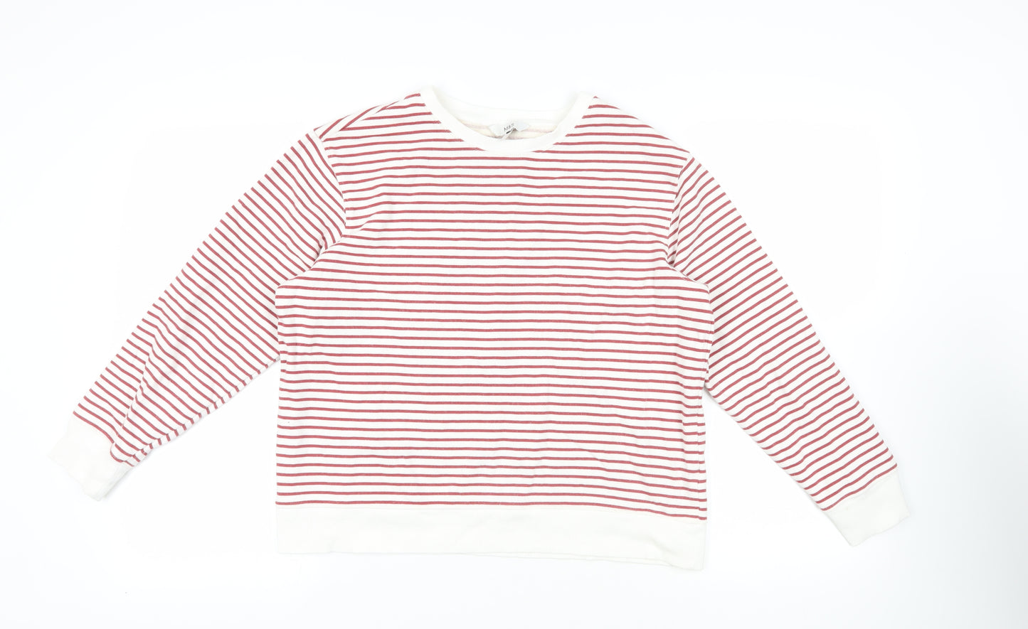 Marks and Spencer Womens White Striped Cotton Pullover Sweatshirt Size M Pullover