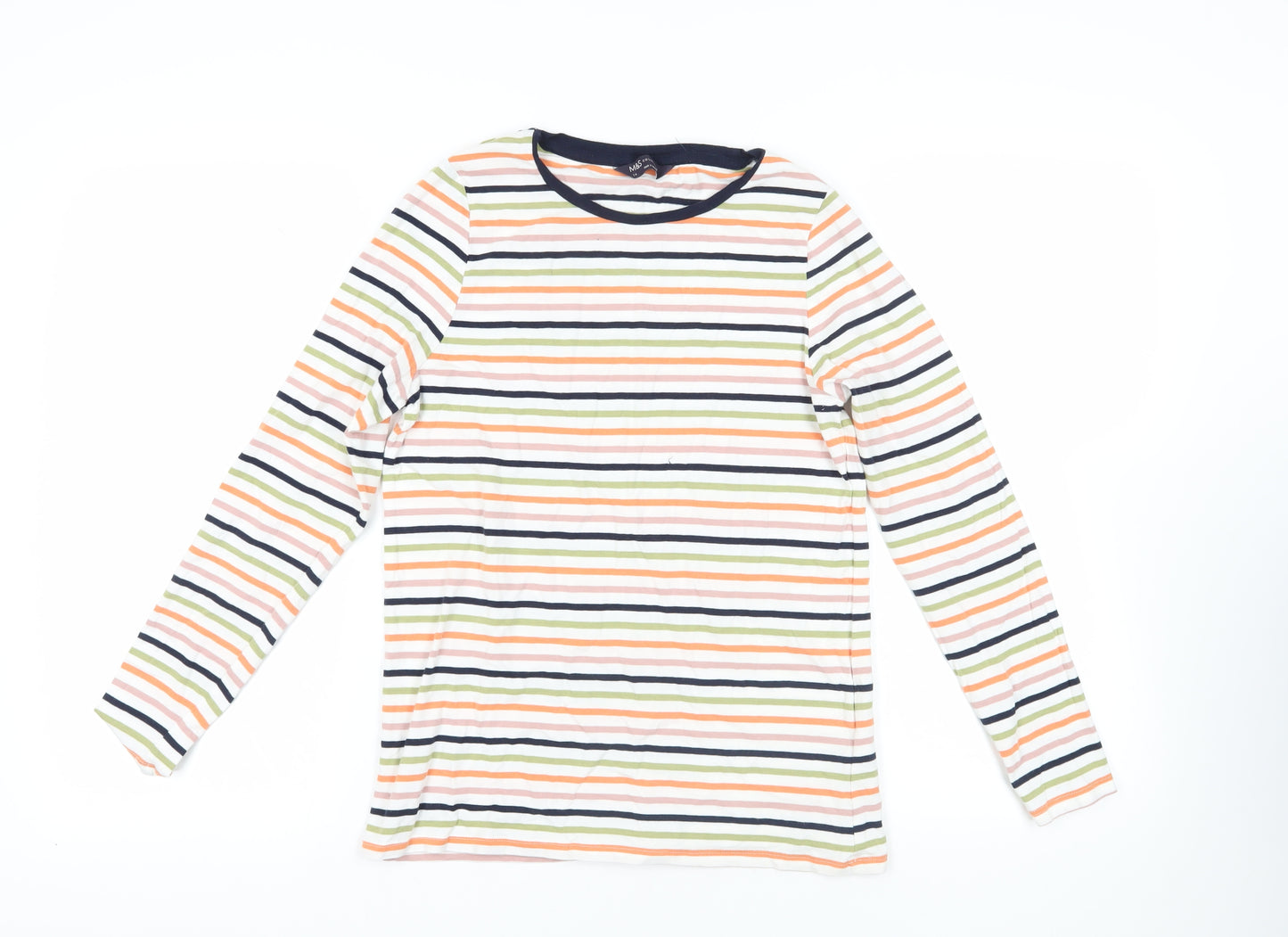 Marks and Spencer Womens Multicoloured Striped Cotton Basic T-Shirt Size 14 Crew Neck