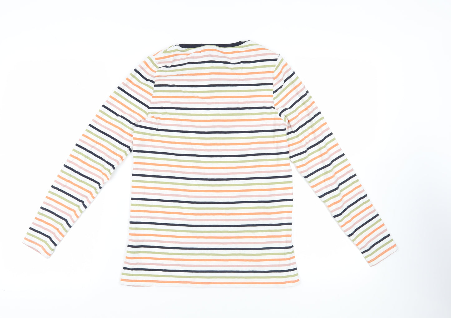 Marks and Spencer Womens Multicoloured Striped Cotton Basic T-Shirt Size 14 Crew Neck